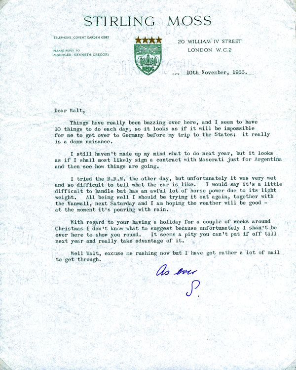letter Sir Stirling Moss 1