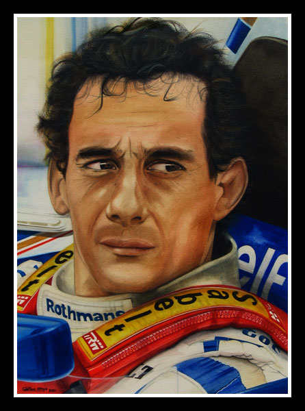 Close portrait of Ayrton Senna in his Williams-Renault (Imola May 1st 1994)