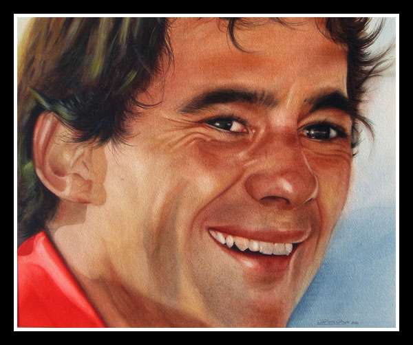 watercolour painting of Ayrton Senna, close portrait